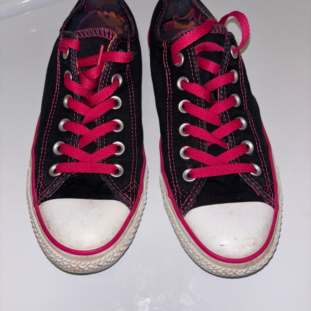 Converse Black and Pink Lace-Up Sneakers